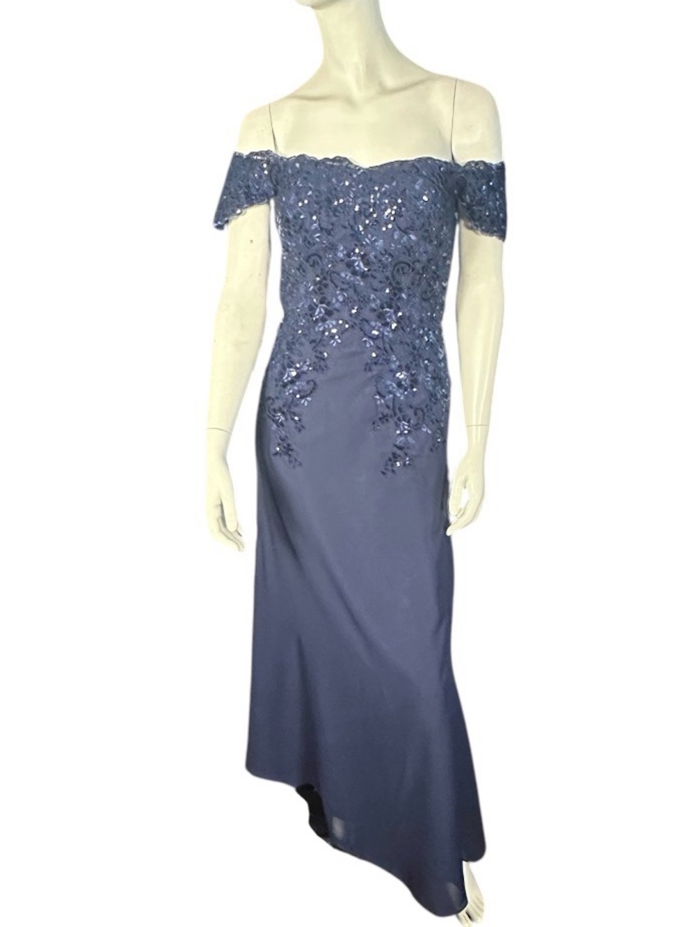 Bddhkw Off the Shoulder Sequined Formal Gown Navy Size 4 NWT